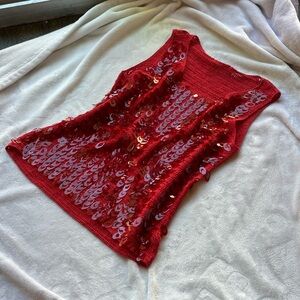 outfit by john paul richard red sequin beaded crochet knit tank top